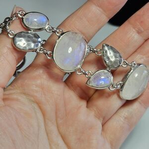 BBJ Sterling Silver Iridescent Moonstone Chunky Toggle Bracelet 7.5-9"